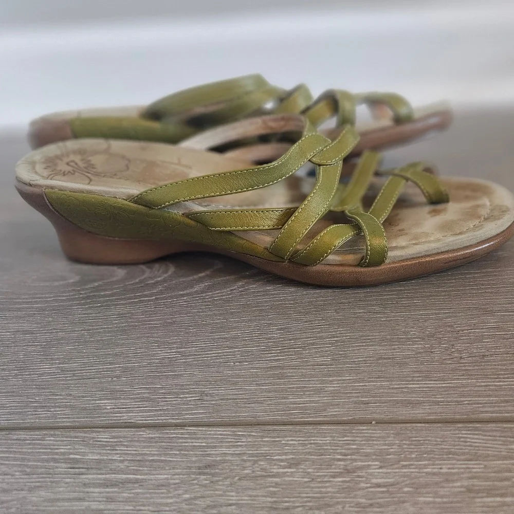 Dansko Women Olive Green Leather Strappy Wedge Sandals Made in Portugal 41 US 10